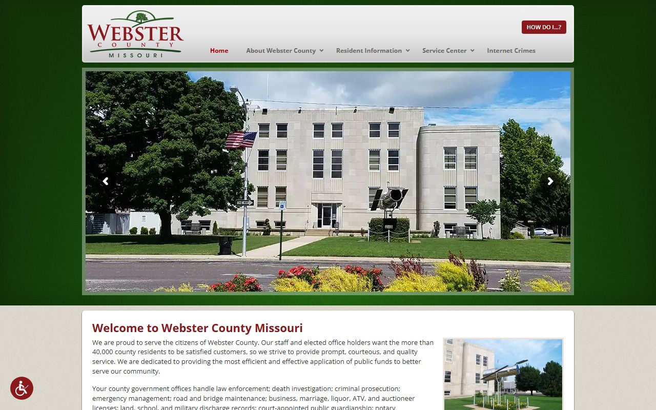 Webster County government website for county services and jail roster access