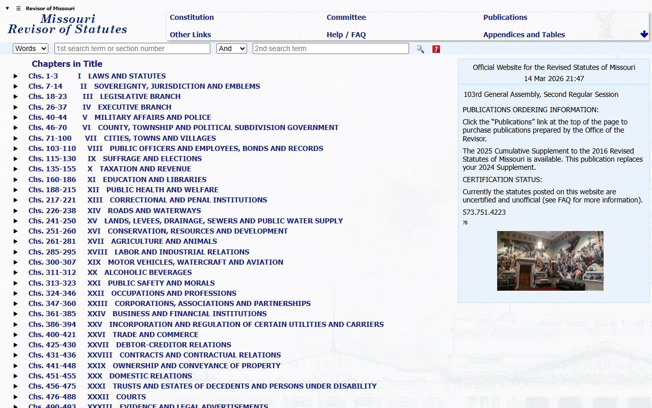 Missouri Revisor of Statutes page for jail roster and public records laws